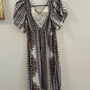One World Maxi Dress Crochet Top Boho Women’s Size M Multicolor Open Back